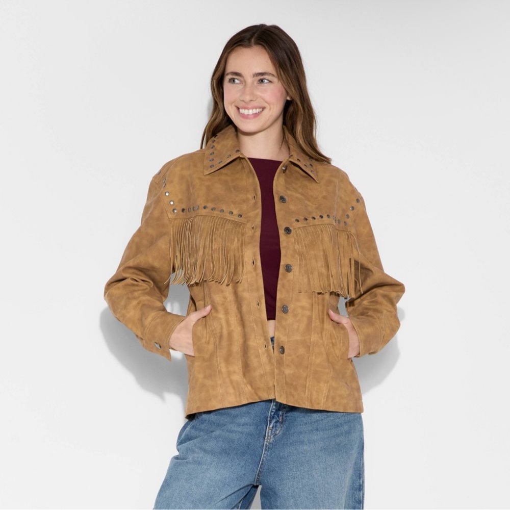 wild fable Tan Suede Fringe Leather Jacket - Picture 2 of 3